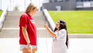 Laci Gonzalez interviewing MSU Denver volleyball player Ember Canty.